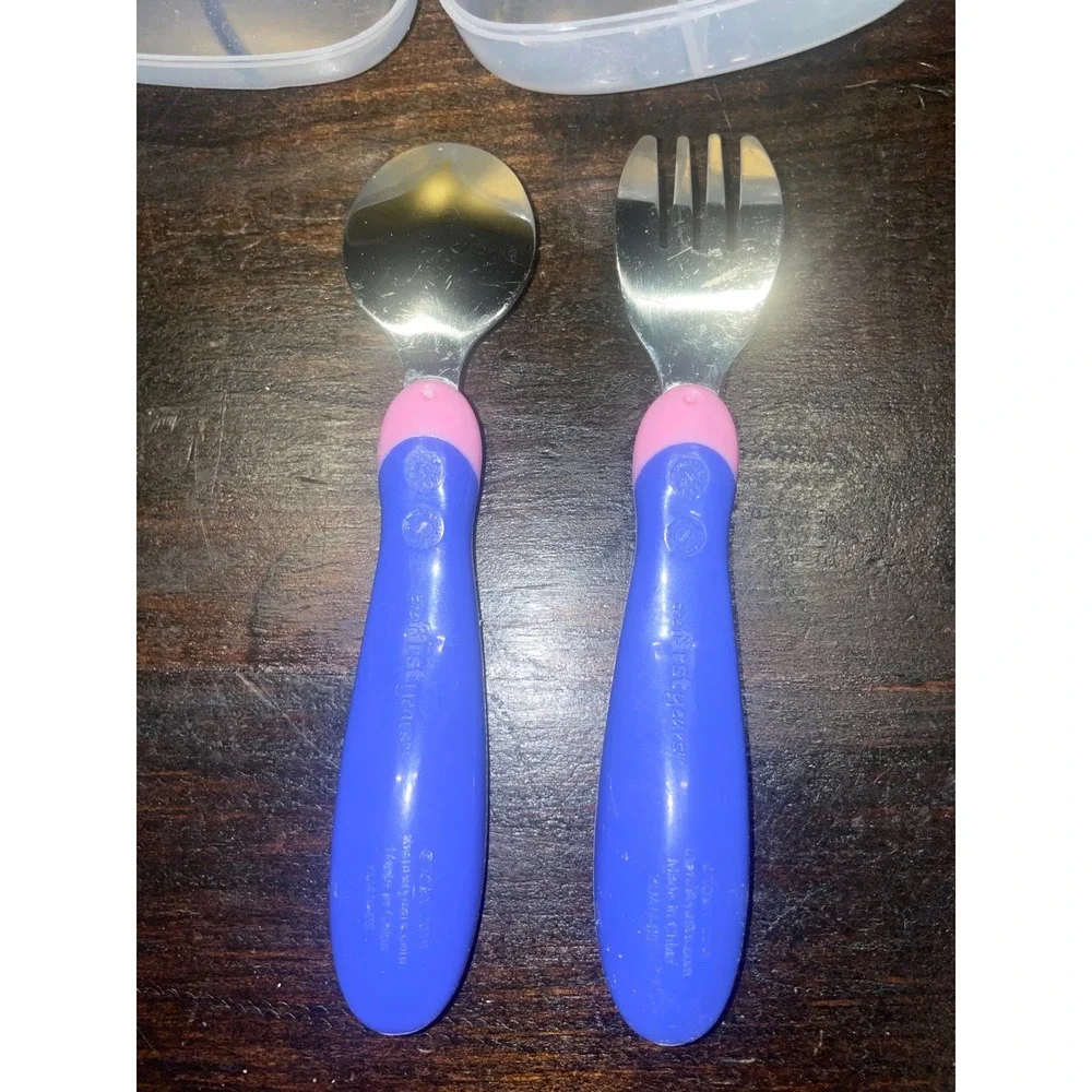 Disney Minnie Mouse Toddler Utensil Set Spoon Fork Travel Case Pink‎ Blue